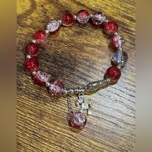Elegant Red Beaded Bracelet with Silver Charm